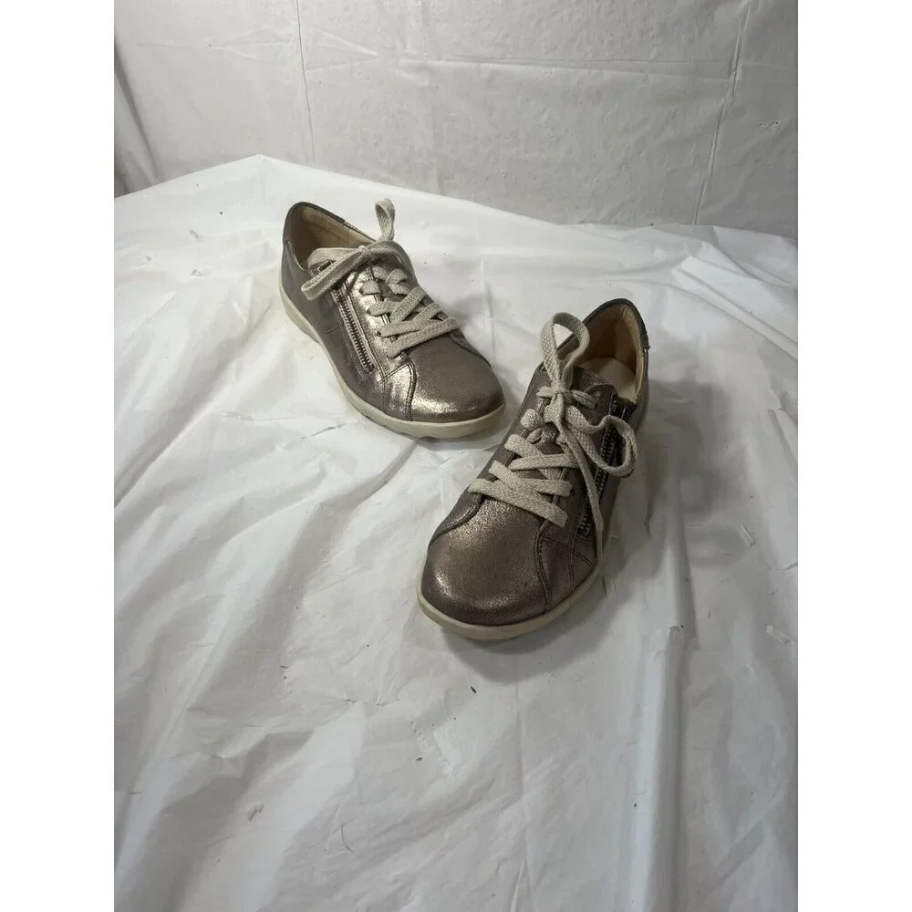 Nurture Colley Women's  Leather Lace Up Shoes Zipper Sz 5.5 metallic silver